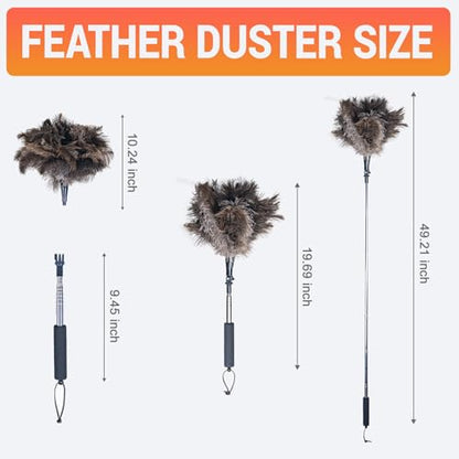 Luxury Black Curved Feather Duster, Extendable Ostrich Feather Cleaning Tool for High Ceilings, Furniture, Blinds, Walls, Soft Fluffy Long Handle Dusting(A13-Black) - color: Black-a2