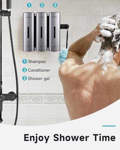 AIKE 3 Chambers Shower Shampoo and Conditioner Dispenser 3 x 11.8 fl.oz. for Bathroom(Silver) - color: Silver, size: Triple Chamber