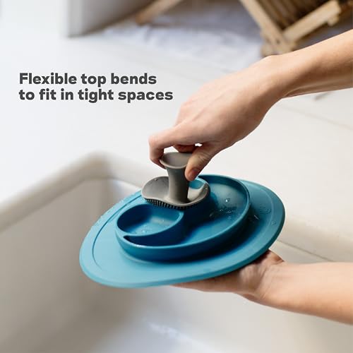 ezpz Mushroom Sponge (Gray) - Odor-Resistant Kitchen Sponge with Soft Bristles, Non-Slip Handle, Suction Base - Gently Cleans Pans, Dishes and Feeding Gear - color: Gray