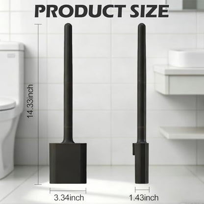 Silicone Toilet Brush Set, Wall Mounted Holder, Anti-Drip Design, Non-Slip Handle, Flexible Bristles for Easy Cleaning, Suitable for Various Usage scenarios（Black - color: Black