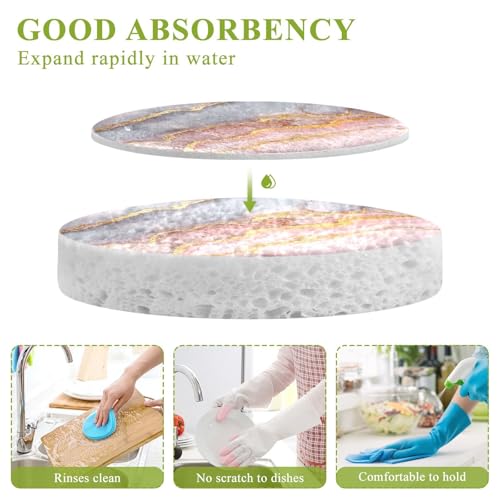 YETTASBIN Marble 3PCS Wood Pulp Scrub Sponges, Reusable Absorbent Household Cleaning Sponge Non-Scratch Kitchen Dish Sponges, Multi-Surface Safe Scrubber for Nonstick Pans, Pots