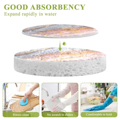 YETTASBIN Marble 3PCS Wood Pulp Scrub Sponges, Reusable Absorbent Household Cleaning Sponge Non-Scratch Kitchen Dish Sponges, Multi-Surface Safe Scrubber for Nonstick Pans, Pots