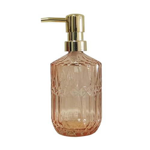 Glass Soap Dispenser with Gold Pump, 15oz Liquid Hand Dispenser, Refillable Lotion Dish Soap Dispenser for Modern Home Decor, Bathroom, Kitchen Countertop, Hotel(Amber) - color: Orange