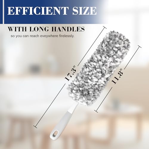 Bryquelin 17.3" Handheld Microfiber Dusters for Cleaning-Detachable & Washable Head, for Furniture, Keyboards, Car Interiors, and Delicate Surfaces
