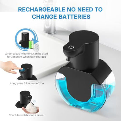 Automatic Soap Dispenser Touchless,14.2oz/420ML Auto Liquid Soap Dispenser,Rechargeabled Wall Mounted Smart Pump for Bathroom Kitchen,Black - color: Black, style: Foam