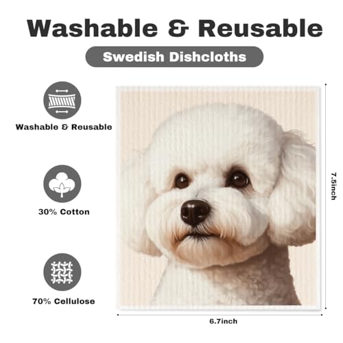 5 Pcs Cute Doggy Swedish Dishcloths, Bichon Frize & Vizsla Swedish Dishcloth, Bernese Mountain Dog Dish Cloths for Drying Dishes, Reusable Cleaning Cloths, Dog Lover Gifts for Women - color: Lm 03425