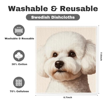 5 Pcs Cute Doggy Swedish Dishcloths, Bichon Frize & Vizsla Swedish Dishcloth, Bernese Mountain Dog Dish Cloths for Drying Dishes, Reusable Cleaning Cloths, Dog Lover Gifts for Women - color: Lm 03425