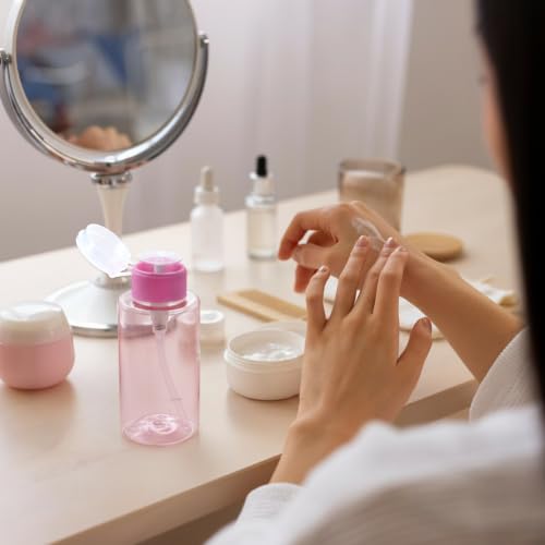 10oz Pink Push Down Pump Dispenser Empty Refillerble Bottle with Flip Top Cap - for Nail Polish, Travel, Cosmetics Packaging - color: Pink, size: 10 Ounce - 1 Bottle