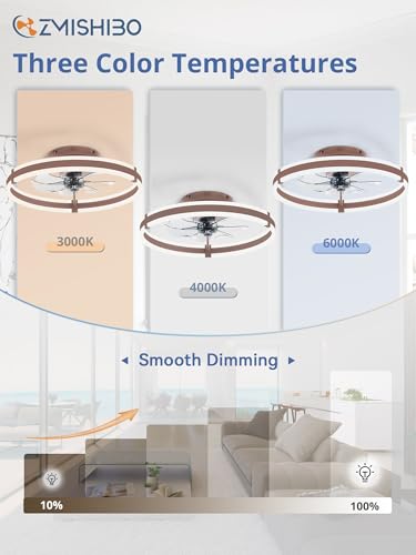 ZMISHIBO Ceiling Fans with Lights and Remote, 19.7'' Low Profile Ceiling Fan, 3000-6000K Dimmable Modern Flush Mount LED Fan Light, 6 Wind Speeds, Brown Fandelier Ceiling Fans for Bedroom - color: Brown, size: 19.7 INCH