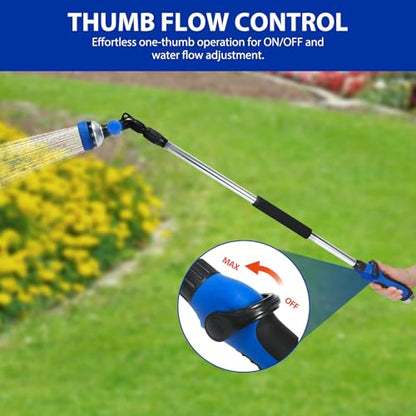 Telescoping Watering Wand for Garden Hose, 36”-54” Adjustable, 10 Spray Patterns, Heavy-Duty Hose Nozzle with Thumb Control & Pivoting Head, Ideal for Hanging Baskets and Shrubs, Blue - color: Blue