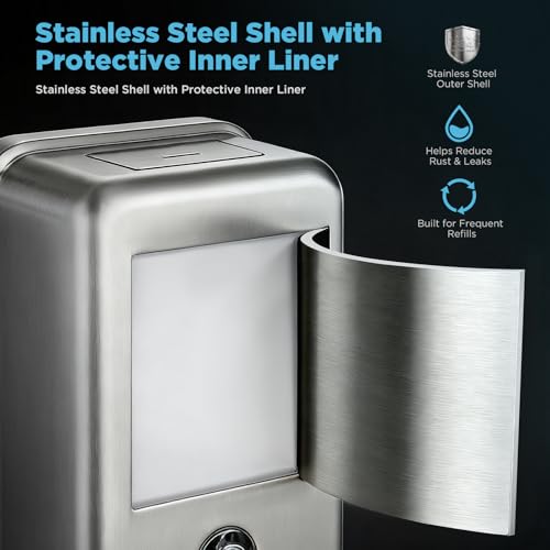 Wall Mounted Soap Dispenser 1100ml/37fl oz, Stainless Steel Commercial Soap Dispenser with Protective Inner Liner, Manual Soap Dispenser with Easy-Press Pump for Bathroom, Kitchen & Restaurant