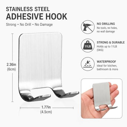 Silicone Shower Squeegee, Wooden Handle Glass Squeegee, Multi-Purpose Window Squeegee for Cleaning Glass Door, Tile Wall, Kitchen Countertop with Stainless Steel Hook & Plastic Squeegee Board