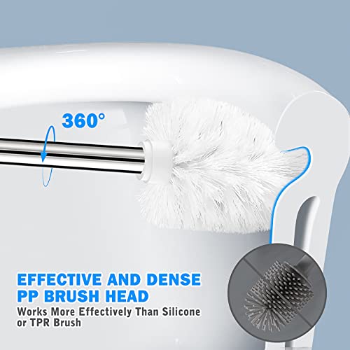 Toilet Brush and Holder, Toilet Brush with 304 Stainless Steel Long Handle, Toilet Bowl Brush for Bathroom Toilet-Elegant-Cleaning-Bristles(White) - color: White