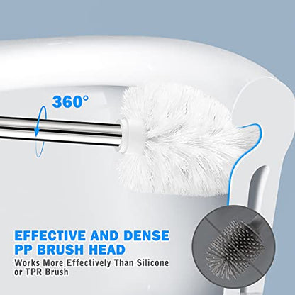 Toilet Brush and Holder, Toilet Brush with 304 Stainless Steel Long Handle, Toilet Bowl Brush for Bathroom Toilet-Elegant-Cleaning-Bristles(White) - color: White