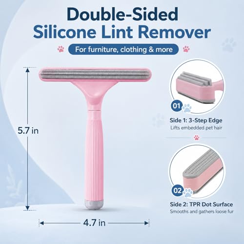 2 Pack Portable Pet Dogs Cats Hair Remover Lint Removal Shaver Tool Fur Scraper Carpet Rake for Couch Furniture Car Mats Fabric Sofa Clothes Bedding Pink - color: Pink