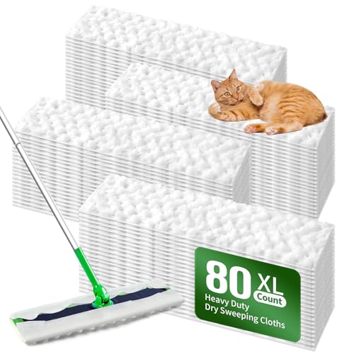 Heavy Duty Dry Sweeping Cloths Compatible with Swiffer Sweeper XL Mop, Sweeper X-Large Dry Cloth Refills for Floor Mopping and Cleaning, Disposable Pet Dry Pads Refills, 80 Count