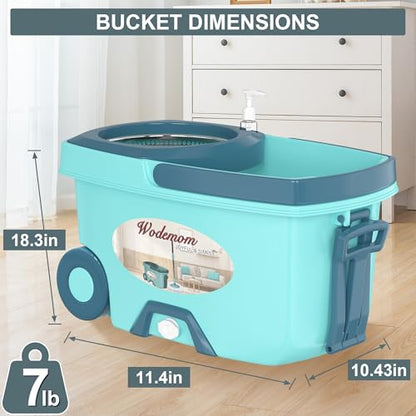 Spin Mop and Bucket System, Mop and Bucket with Wringer Set,Mops for Floor Cleaning,Household Supplies Tools with 6 Replacement Refills,61" Extended Handle for Household Hardwood Floor - Green - size: Light Green Mop Bucket + 6 Mop Heads