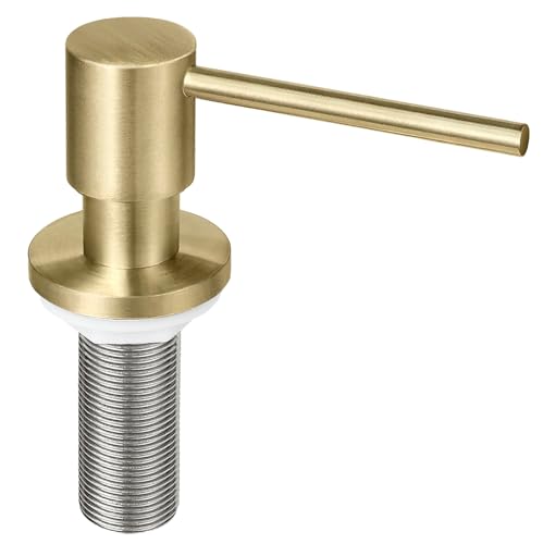 EADOT Brushed Gold All Brass Sink Soap Dispenser for Kitchen Sink Deck Mounted with 17 OZ Above The Sink Refillable PET Bottle Brass Pump Head in Counter Dish Soap Dispenser - color: Brushed Gold