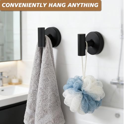Suction Cup Hooks, Removable Shower Hooks, Matte Black, 2-Pack | No Wall Damage | Strong Hold on Tile, Glass & Mirrors | Kitchen & Bathroom Use | Perfect for Towels, Loofahs, Robes & Coats - style: Matte Black
