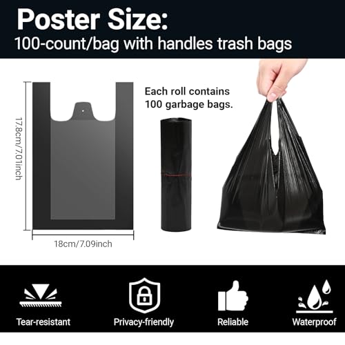 Small Trash Bags 100PCS with Handles Leak Proof, Extra Thick Waste Bag, Poop Bags,Car Trash Bags, for Dogs&Cats, Black - color: 100Black