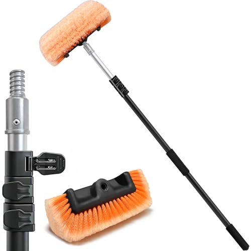ARTIPOLY 4-12FT Car Wash Brush with Long Handle, 12-Inch Soft Bristle, with Aluminium Telescoping Pole, for Cleaning Car, SUV, RV, Boats, House Siding, Floors, Solar Panels, and More - size: 12" brush 12ft pole