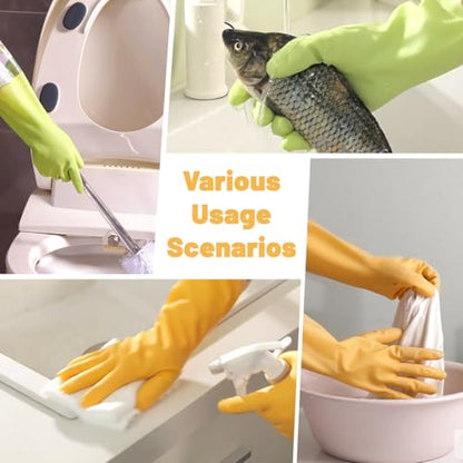 Dishwashing Cleaning Gloves, Long Rubber Gloves with Cotton Lined | Resuable Latex Free Dishwashing Gloves, Non-Slip Waterproof Household Glove for Kitchen Laundry Working Gardening Cooking