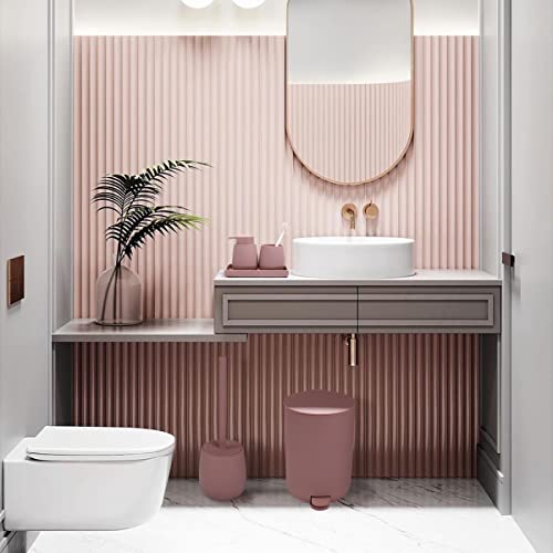 GAHEFY Pink Bathroom Accessories Set with Small Trash Can 3 Liter/0.8 Gallon,Toothbrush Holder,Soap Dispenser,Vanity Tray,Toilet Brush and Holder Pink 5PCS - style: Pink 5pcs