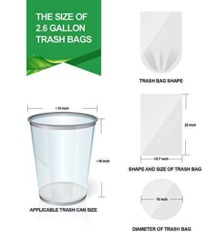 FORID Small Clear Trash Bags, 2.6 Gallon Garbage Bags, Wastebasket Bin Liners 110 Count Plastic Trash Bags for Bathroom Bedroom Office Garbage Can 10 Liters - Durable & Thick Trash Bag - size: 110 Count (Pack of 1), style: Clear 2.6 Gal