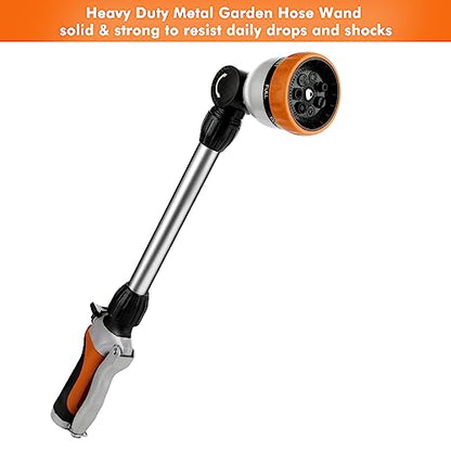 RESTMO Metal Watering Wand, Heavy Duty Garden Hose Wand with 180° Swivel Ratcheting Head, 16'' Hose Nozzle Sprayer with 7 Spray Patterns and Flow Control, for Water Hanging Baskets and Shrubs, Orange - color: Orange