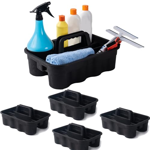Matthew 5 Pack Large Plastic Tote Tool & Deluxe Supply Cleaning Caddy with Handle Portable Shower Basket Storage Caddy for Cleaning Products,Take-Out Drink,Bathrooms - Black - color: Black, size: Pack of 5