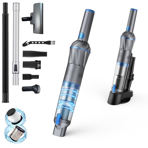 Stick Handheld Vacuum Cordless, Powerful Suction with Lightweight, Portable Rechargeable with Multi-Nozzles One-Touch Empty Dust Cup, HEPA Filter Vacuum for Home Pet Hair Car Office (VA004) - color: Sky Blue