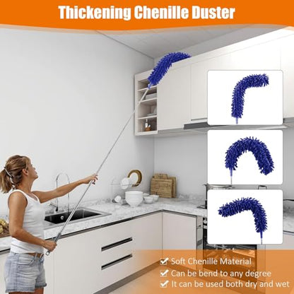 4 Pcs Microfiber Cobweb Duster with 100-inch Extendable Pole, Washable and Reusable Feather Cleaning Duster Kit with 3 Duster Heads,Dusters for Cleaning with Telescopic Pole for High Ceiling Fan,Blue - color: 4pcs-blue