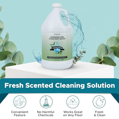 Steam & Go Demineralized Water for Steam Mop – Eucalyptus Mint Scent, 128 oz (Pack of 1) | Scented Floor Cleaner Solution, Ready-to-Use, Compatible with Any Steam Cleaner - size: 128 Fl Oz (Pack of 1)