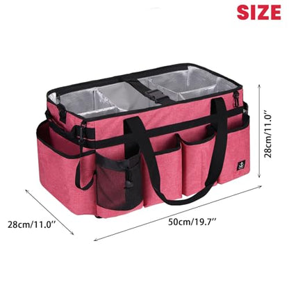 Extra large Cleaning Caddy Bag Built-in Sturdy Support Board, Cleaning Organizer with Detachable Divider, Cleaning Supply Tote with Adjustable Shoulder Strap (Pink, 19'' x 11'' x 11'') - color: Pink