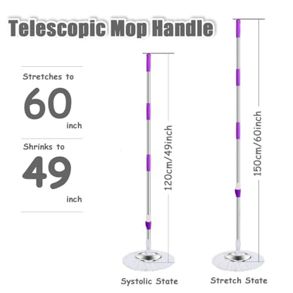 Extended Spin Mop Replacement Mop Handle, Upgraded 60-inch 360 Degrees Rotating Telescopic Replacement Mop Stick for Spin Mop Bucket Cleaning System (Stainless Steel Disc, Green) - color: Green, style: Stainless Steel Disc