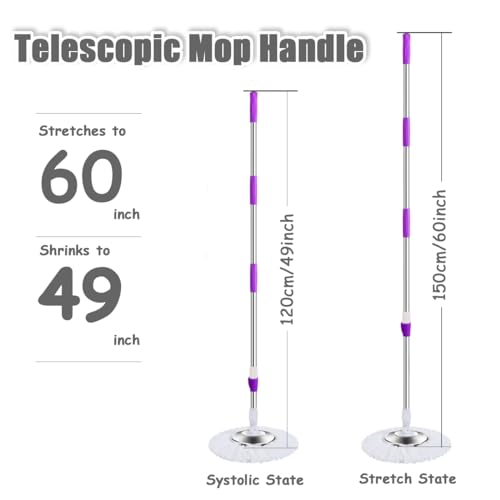 Extended Spin Mop Replacement Handle, Upgraded 60 inch 360 Degrees Rotating Telescopic Replacement Mop Stick with Stainless Steel Disc for Spin Mop Bucket Cleaning System(Blue) - color: Blue, style: Stainless Steel Disc