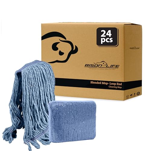KLEEN HANDLER General Cleaning Mop Heavy Duty Commercial Replacement, Wet Industrial Blue Cotton Looped End String Head Refill, 3 Count (Pack of 8) - size: Case of 24