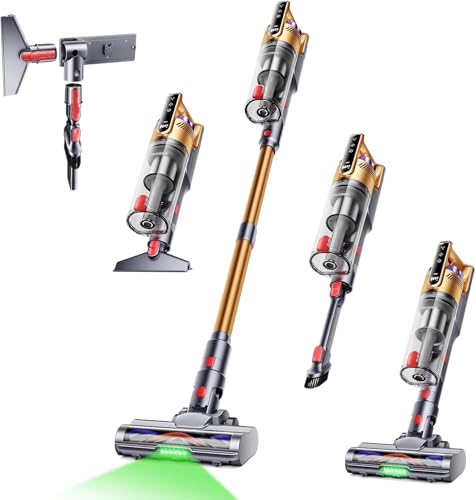 Trucozie Cordless Vacuum Cleaner, Self-Standing Lightweight Stick Vacuum with 50 mins Runtime, Powerful Suction, Anti-Tangle Wireless Vacuum for Home, Hardwood Floor, Carpet, Pet Hair, Gold - color: Gold