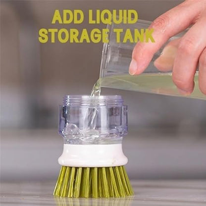 Soap Dispensing Dish Brush with Holder and Drip Tray, Kitchen Scrub Brush for Pans and Sinks, Refillable Dish Detergent Dispenser for Easy Cleaning (Green) - color: Green