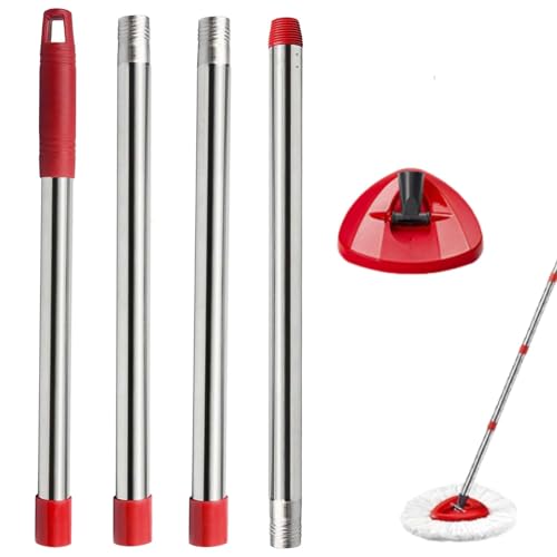 Spin Mop Replacement Handle, 4-Section 30-to-58 inch Mop Replacement Stick and Base Compatible with Ocedar Mop Handle for Easy Wring Mop Refills, Germany Screw Joint(Mop Head not Include) - color: Red, size: Handle + 1 Base