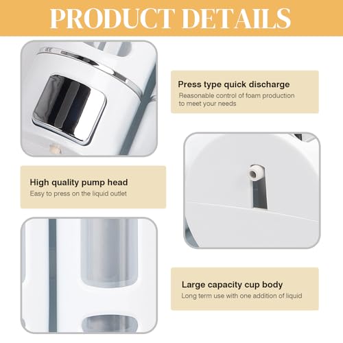 2 Shampoo & Conditioner Dispenser Wall Mounted, 400ml Liquid Soap Shower Dispenser Set No Drill, Gel Container Shower Pump Dispenser, Conditioner Body Wash Dispenser Set for Bathroom Hotel Home - color: White 2pcs
