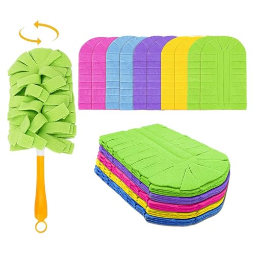 Reusable Duster Refill Compatible with Swiffer - 5 Pack 360° Electrostatic Duster Refills with Handle - Heavy Duty Dusters Refills for Dust, Hair, Furniture, Blinds & Ceiling Fans