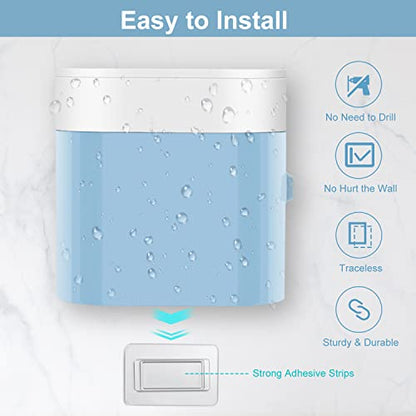Toothbrush Holder Toothpaste Dispenser Wall Mounted with Cover, 4 Slots Electric Tooth Brush Storage Organizer with 2 Automatic Kids Toothpaste Squeezers for Shower Bathroom Blue, Self Adhesive - color: Blue