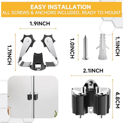 Broom Holder Wall Mount – 3 Pack Broom Rack with Star Shaped Rubber Rollers & Nickel Plated Brackets for Strong Grip and Long Life – Ideal for Garden Tools Organization