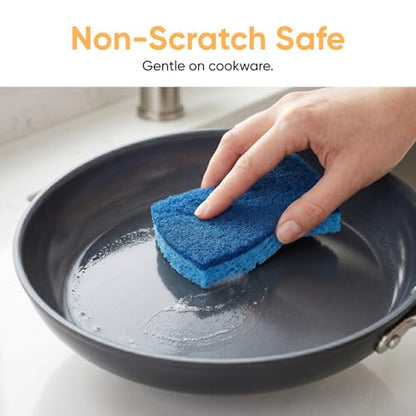 Superio Non-Scratch Cellulose Sponge Scrub (12-Pack) Heavy Duty Kitchen Sponges Scrubbers with Scouring Pad (Blue) - color: Blue, size: 12-pack