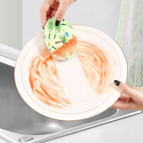 Tennis Rackets Palm Trees Pattern Dish Scrub Sponges Kitchen Non Scratch Reusable Compressed Cellulose Sponge Hanging for Household Cleaning Washing Dishes Pots and Pans 3 Pack - color: Pattern9