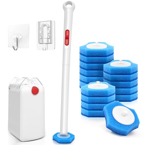 JEHONN Disposable Toilet Bowl Cleaner Wand with Upgraded Clamping System, Wall Mounted Bathroom Scrubber Brush for Bathtub Sink Wash Basin, 16 Refills - color: White