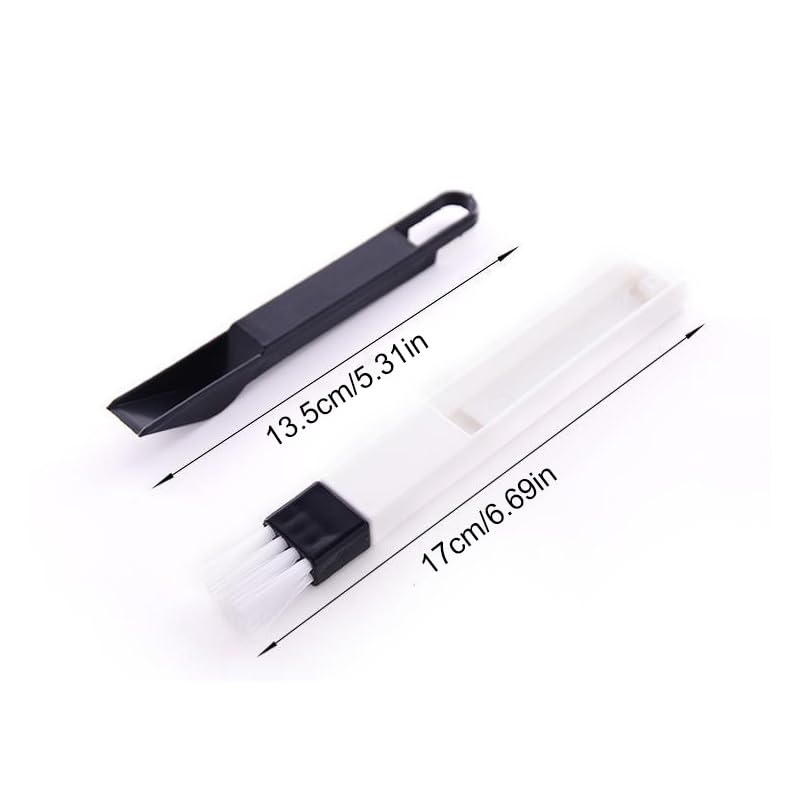 Window Groove Cleaning Brush with Small Dustpan, 2-in-1 Handheld Track Cleaner for Sliding Door Window Gaps Corner and Keyboards, Black and White