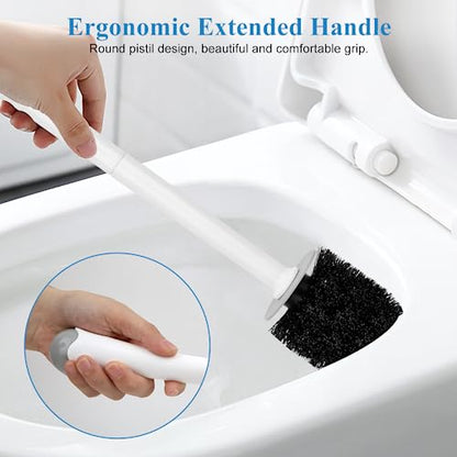 Toilet Bowl Brush and Holder, Toilet Scrubber 2 Pack with Long Handle, Easy to Hide, Drip-Proof, Deep Cleaning