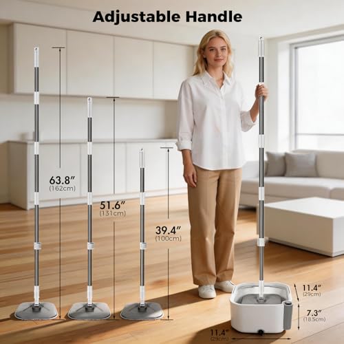Masthome Spin Mop and Bucket with Wringer Set, Clean Dirty Water Separation, 360° Rotating Floor Mop with Adjustable Stainless Steel Handle, Reusable Pads for Hardwood Tile Laminate Home Cleaning - color: Grey-large